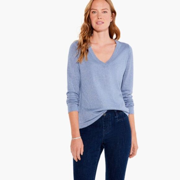 NIC+ZOE V Neck Long Sleeve Shimmer Sweater Tee Blue Size PP / Size 0P - Size 2P - Picture 8 of 8